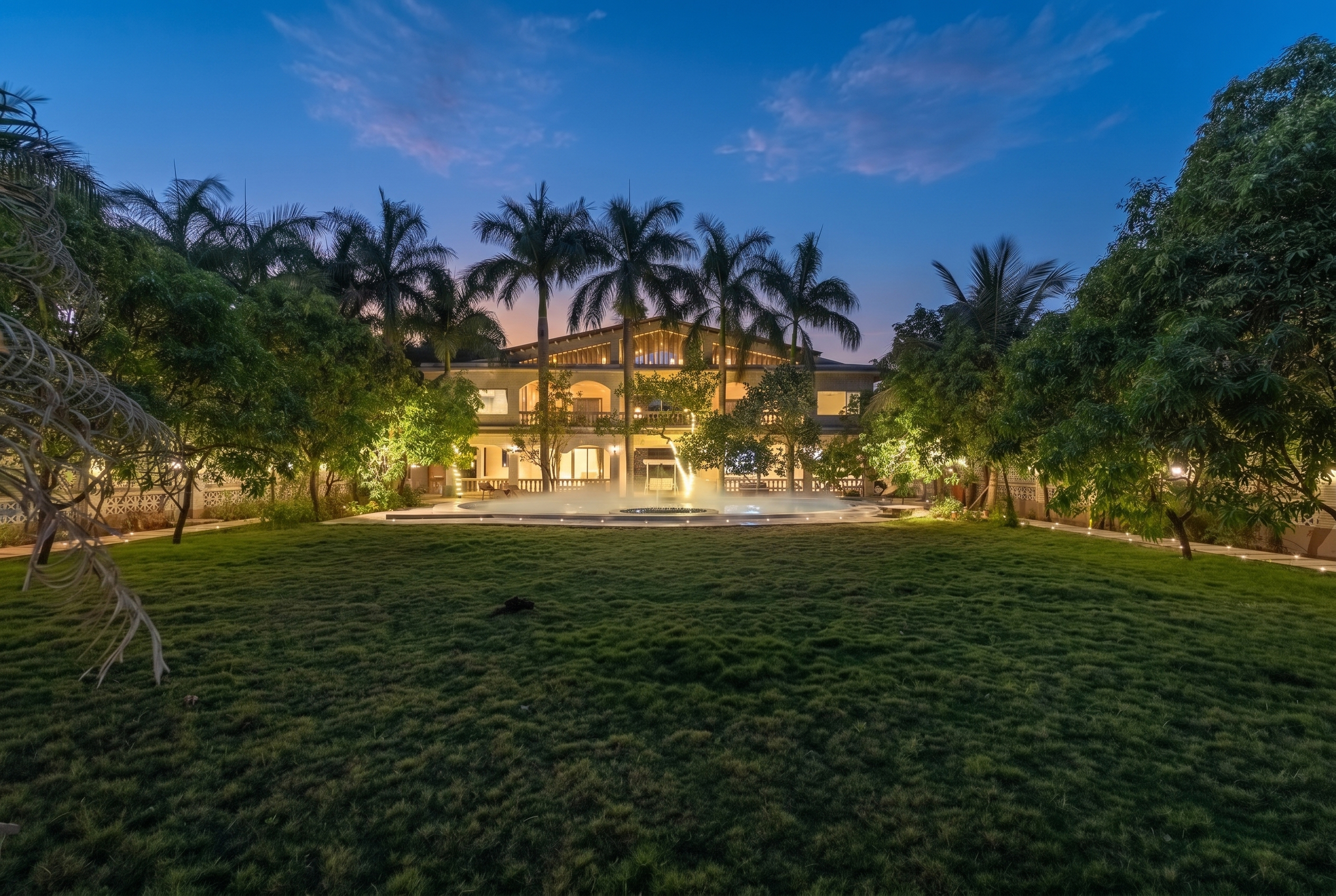 Pool at dawn with mist